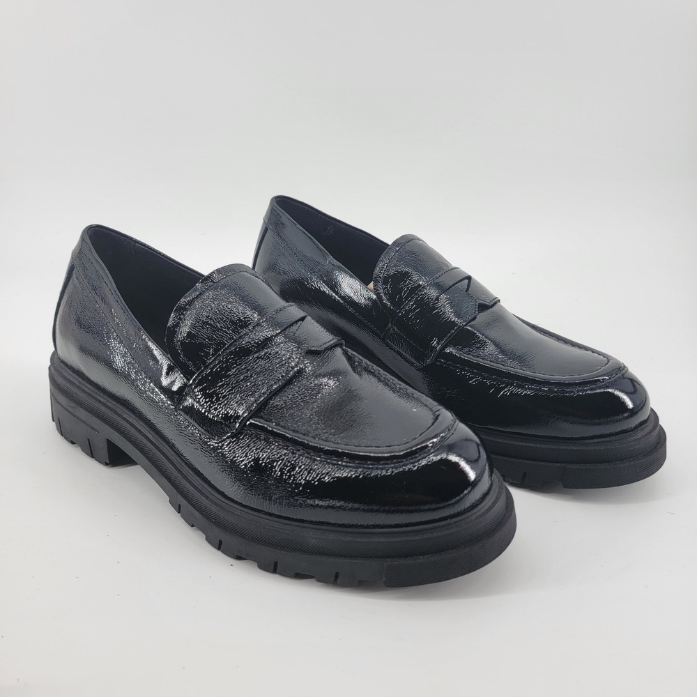 La Canadienne Domino Penny Loafer Womens 11 Black Waterproof Patent Lug Sole